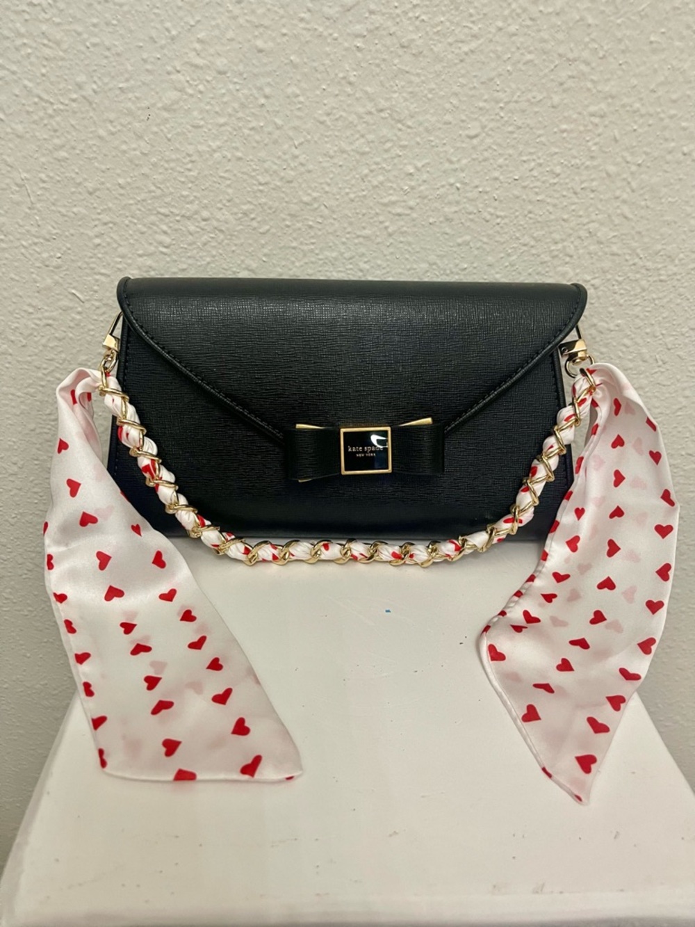 Bag Charm: heart valentine Scarf Bag Chain Accessory - White with red